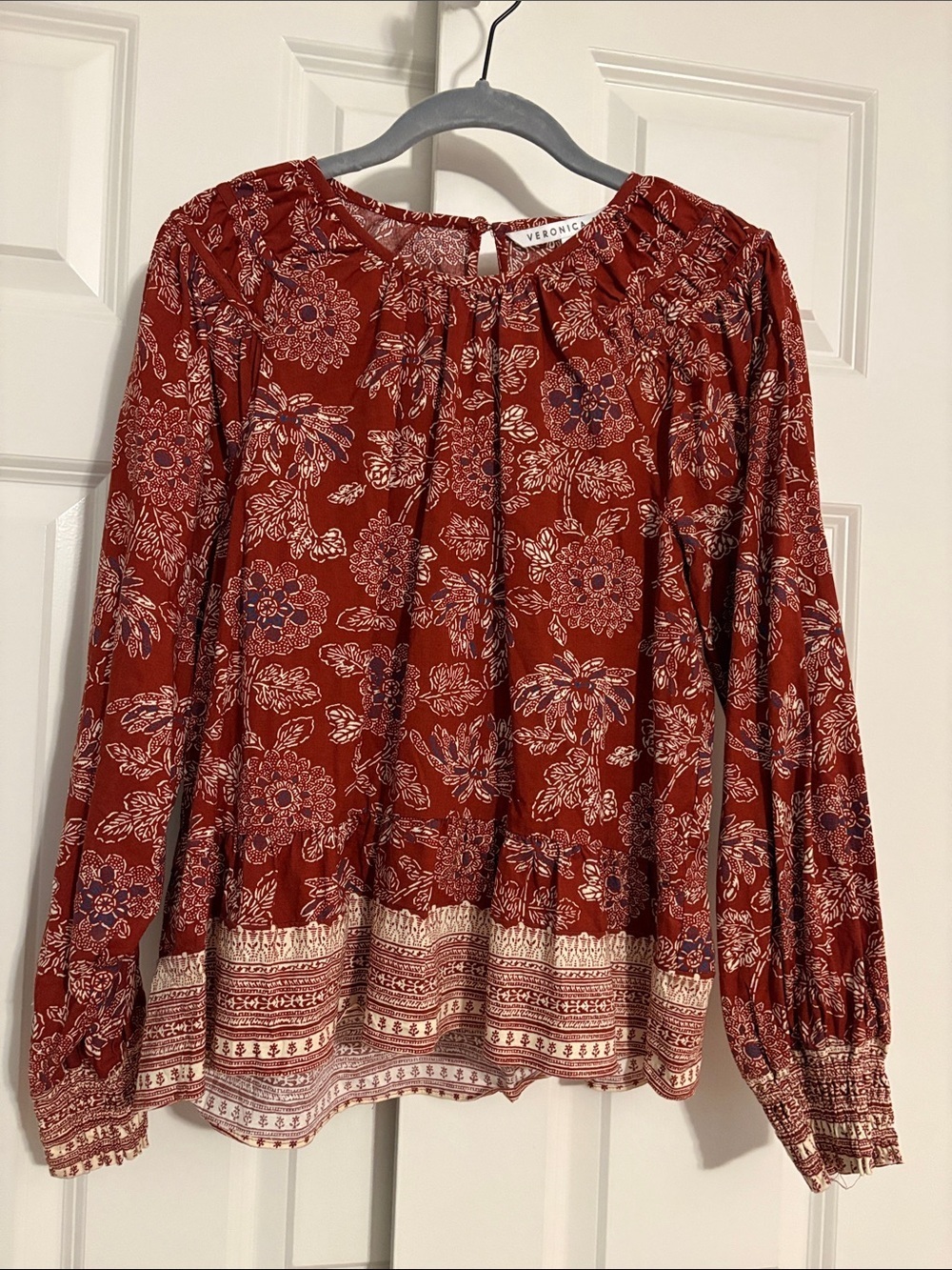 Veronica Beard Women’s Rust Floral Long-Sleeve blouse - cotton blend - size 6